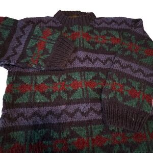 Reywear Mens Vintage Handmade 100% Wool Chunky Knit Sweater Ecuador Fair Isle XL